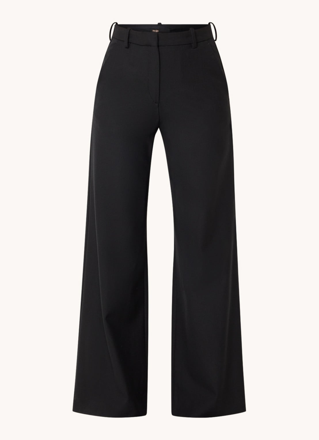 Maje High waist wide fit pantalon in wolblend met steekzakken - voorkant 4 zwart