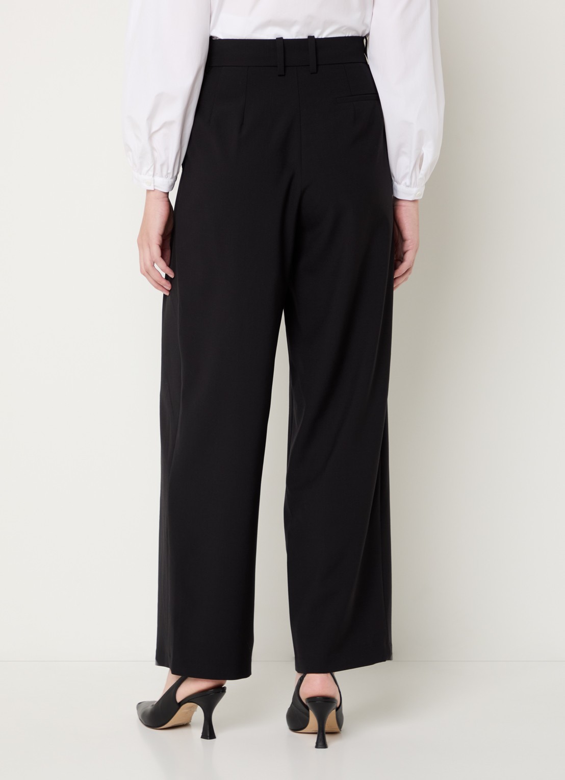 Maje High waist wide fit pantalon in wolblend met steekzakken - achterkant zwart