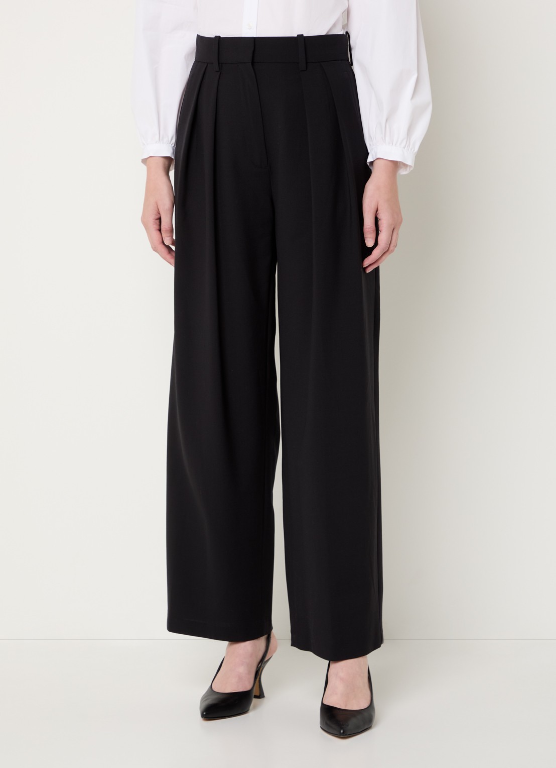 Maje High waist wide fit pantalon in wolblend met steekzakken - detail 4 zwart