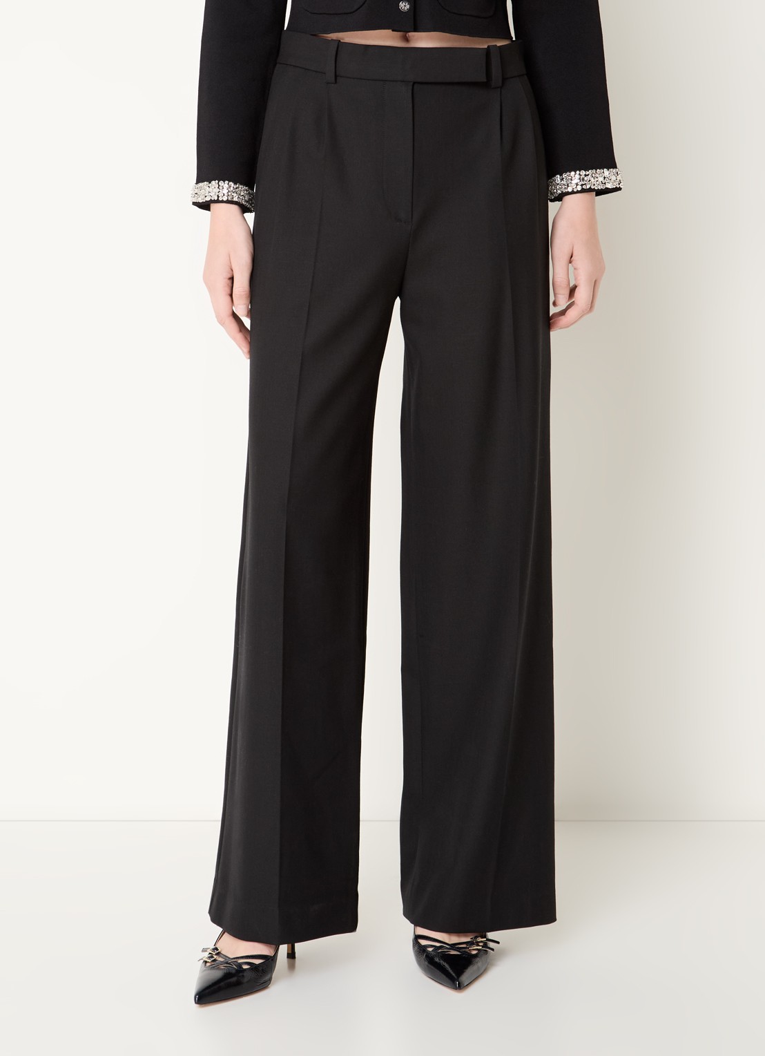 Maje High waist wide fit pantalon in wolblend met steekzakken - detail 3 zwart