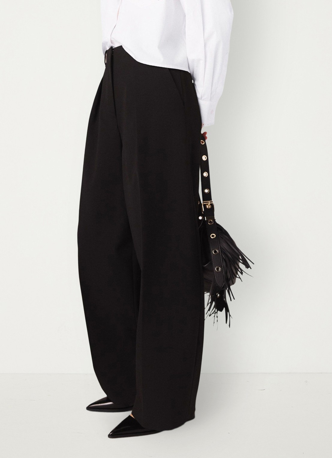 Maje High waist wide fit pantalon in wolblend met steekzakken - detail 3 zwart