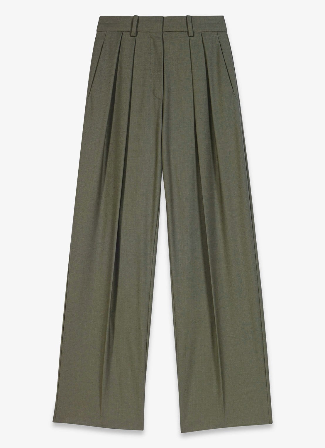 Maje High waist wide fit pantalon in wolblend - voorkant 7 legergroen