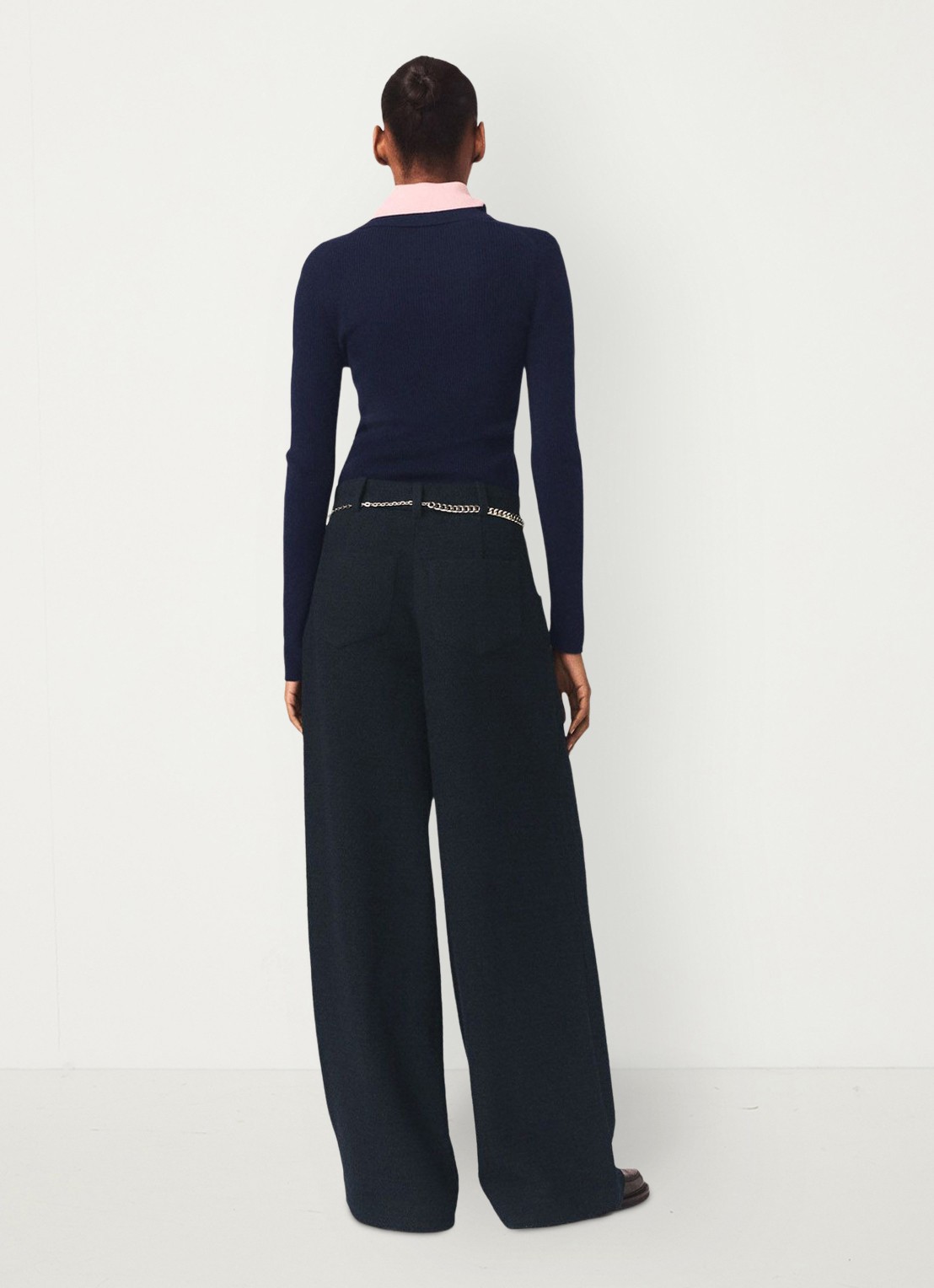 Maje High waist wide fit pantalon met steekzakken - achterkant 8 donkerblauw