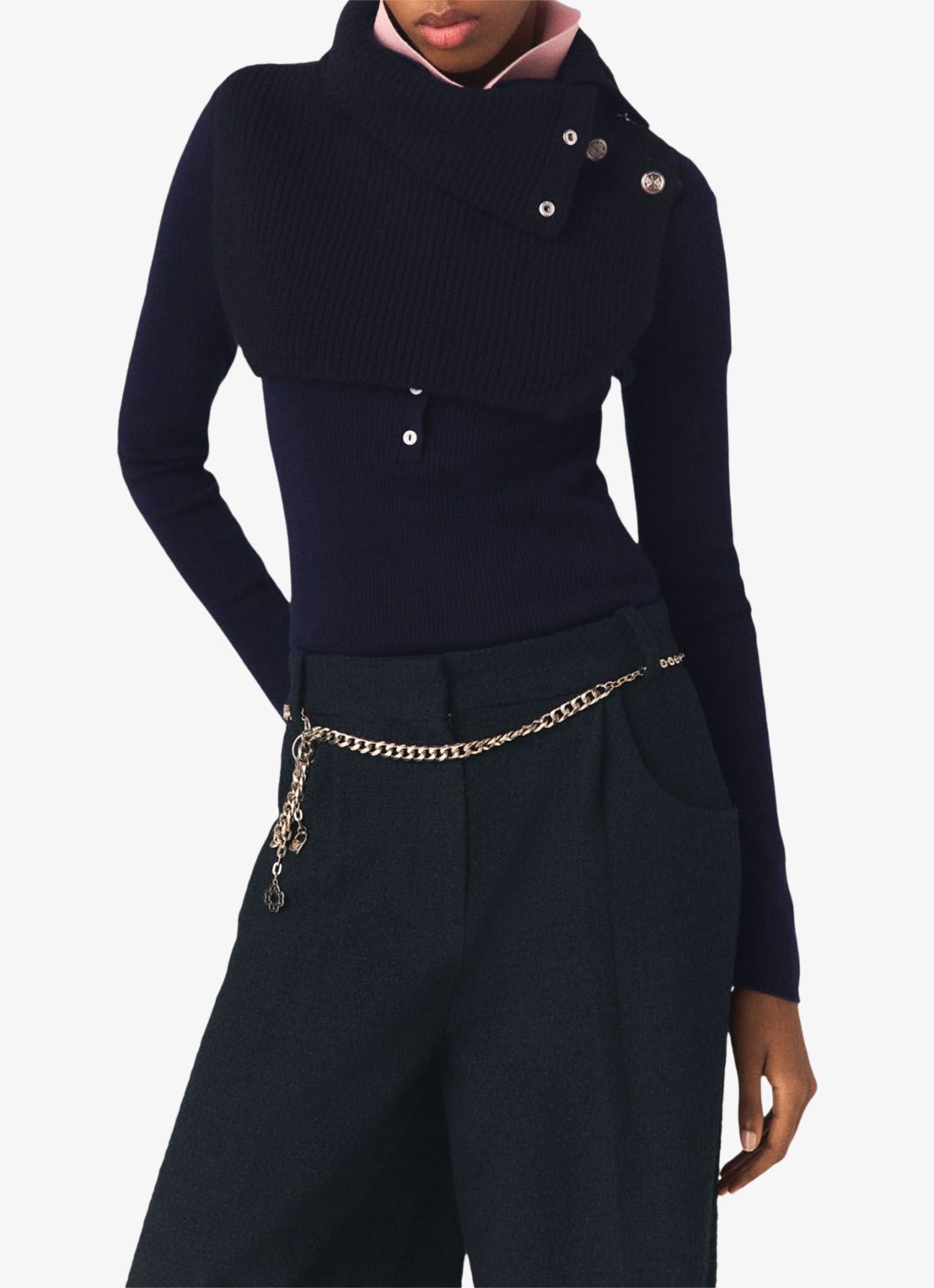 Maje High waist wide fit pantalon met steekzakken - detail 5 donkerblauw