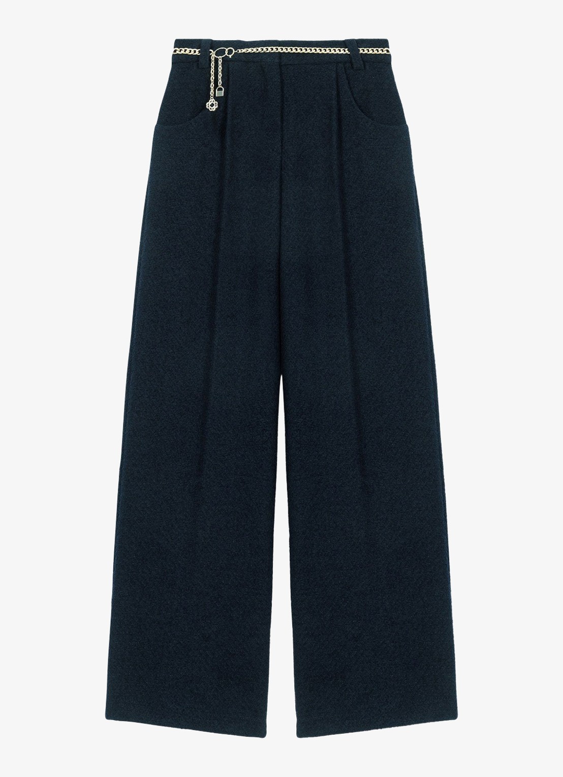 Maje High waist wide fit pantalon met steekzakken - voorkant 2 donkerblauw