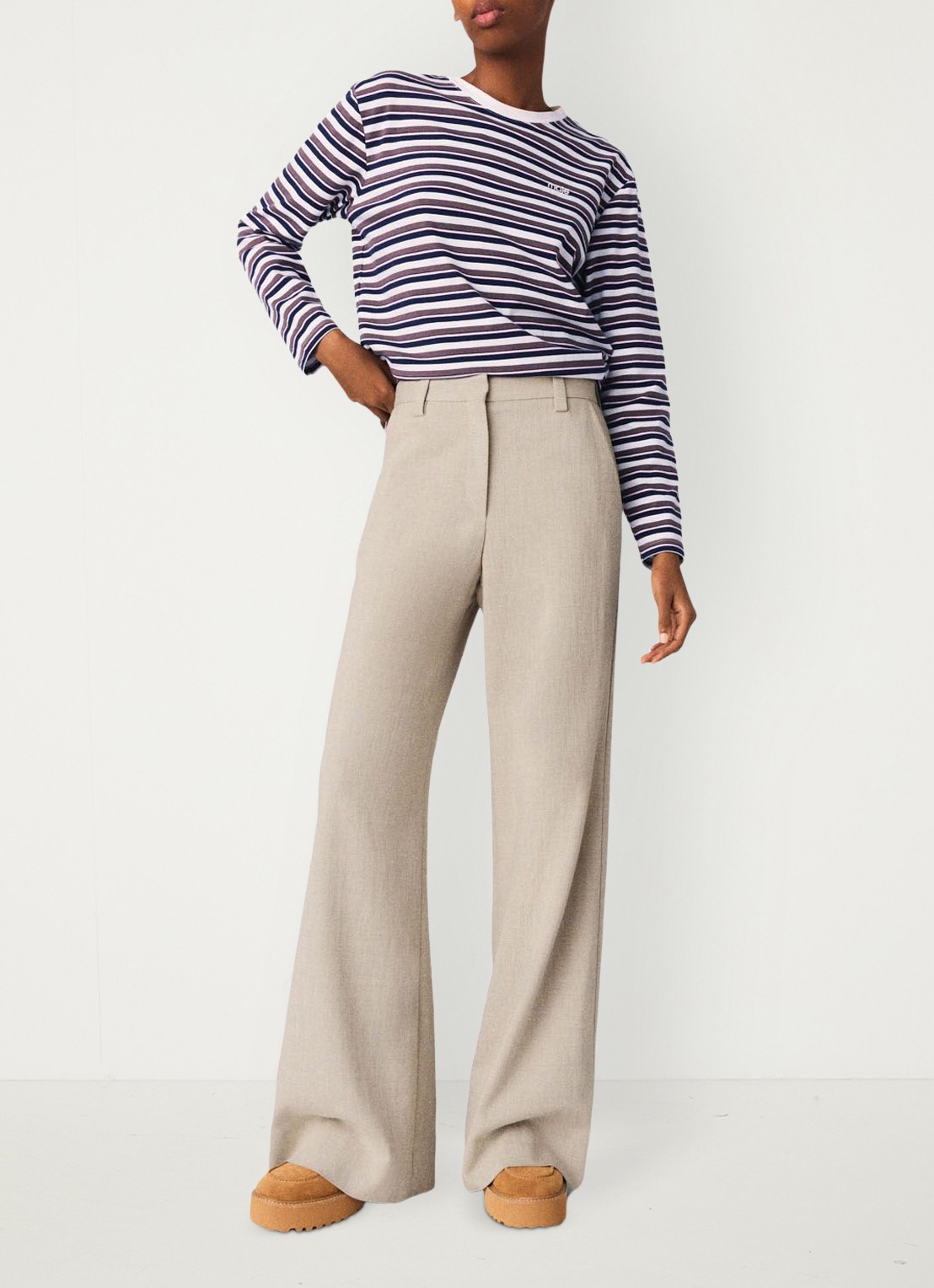Maje High waist wide fit pantalon met steekzakken - detail 4 beige