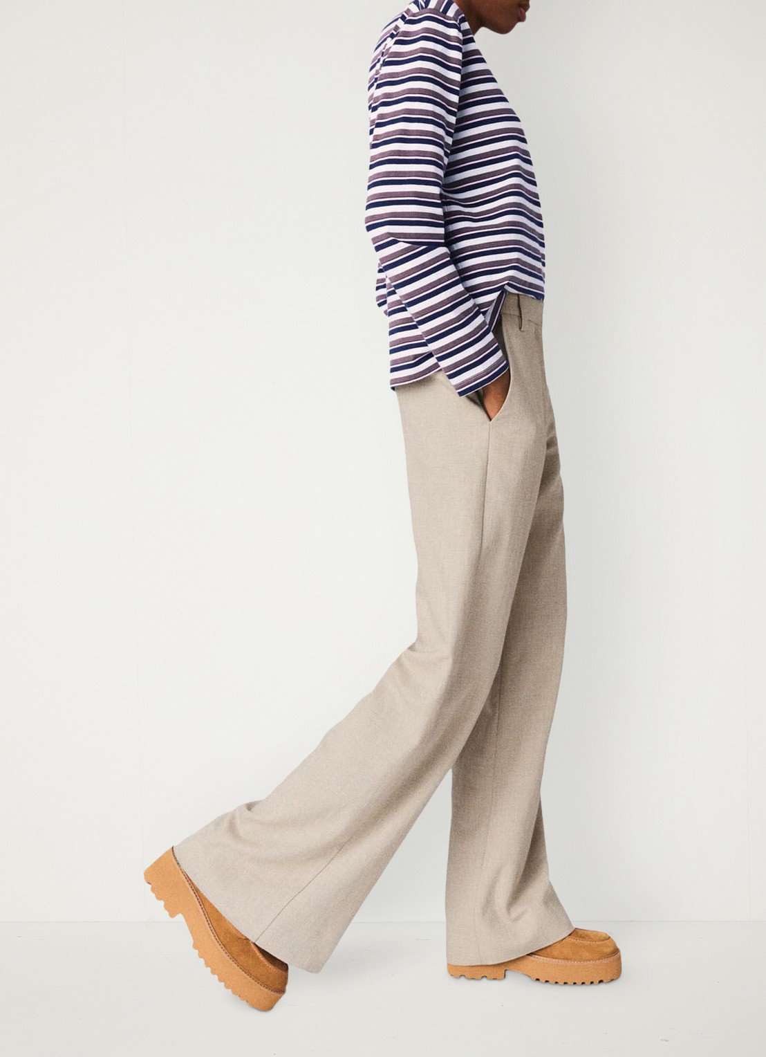 Maje High waist wide fit pantalon met steekzakken - detail 5 beige