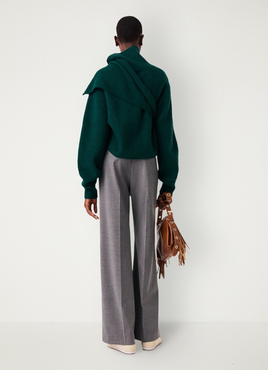 Maje High waist wide fit pantalon met steekzakken - achterkant grijs