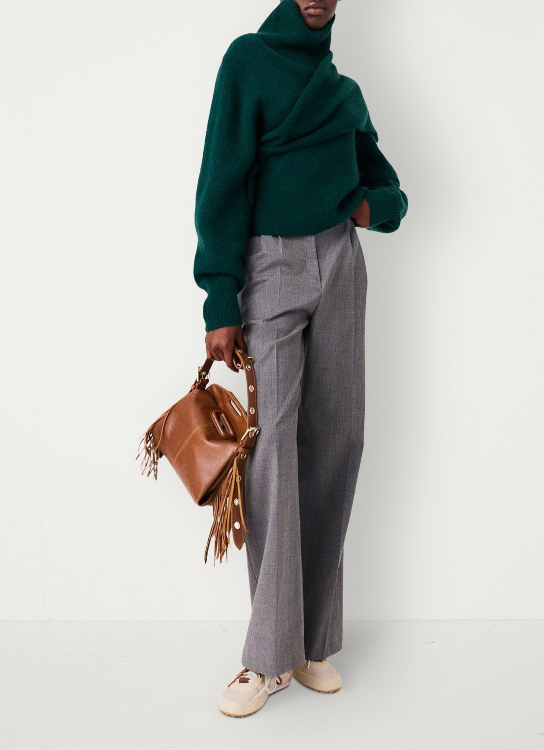 Maje High waist wide fit pantalon met steekzakken - detail 4 grijs