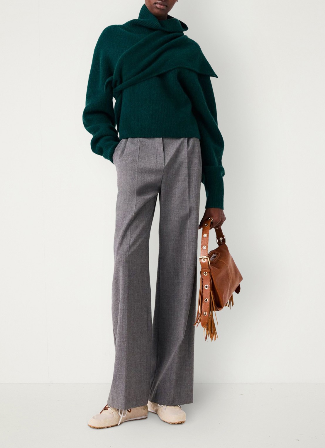 Maje High waist wide fit pantalon met steekzakken - voorkant 7 grijs