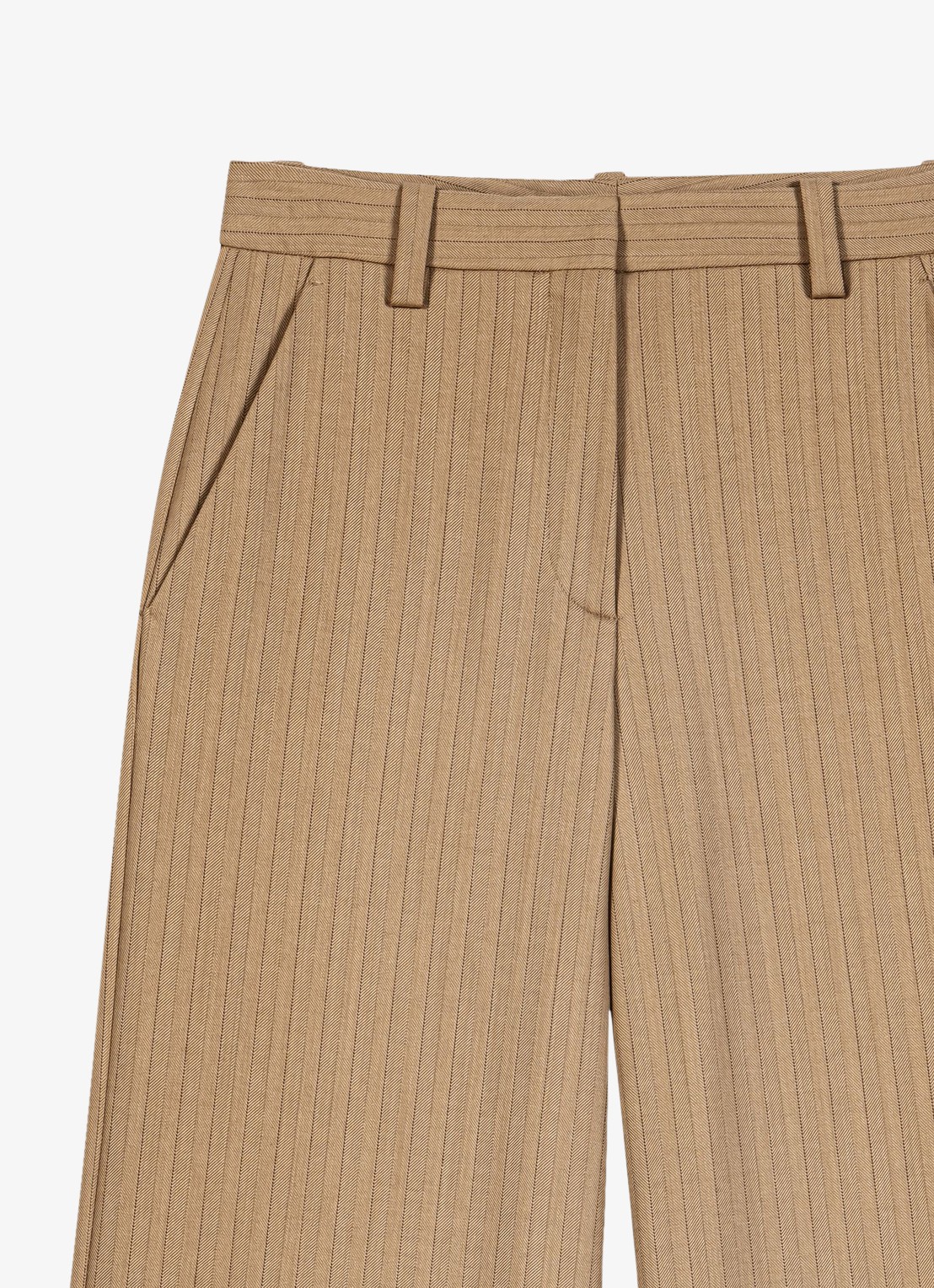 Maje High waist wide fit pantalon met streepprint - detail 4 beige