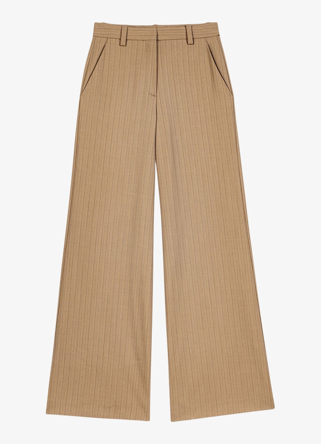 Maje High waist wide fit pantalon met streepprint - voorkant 7 beige