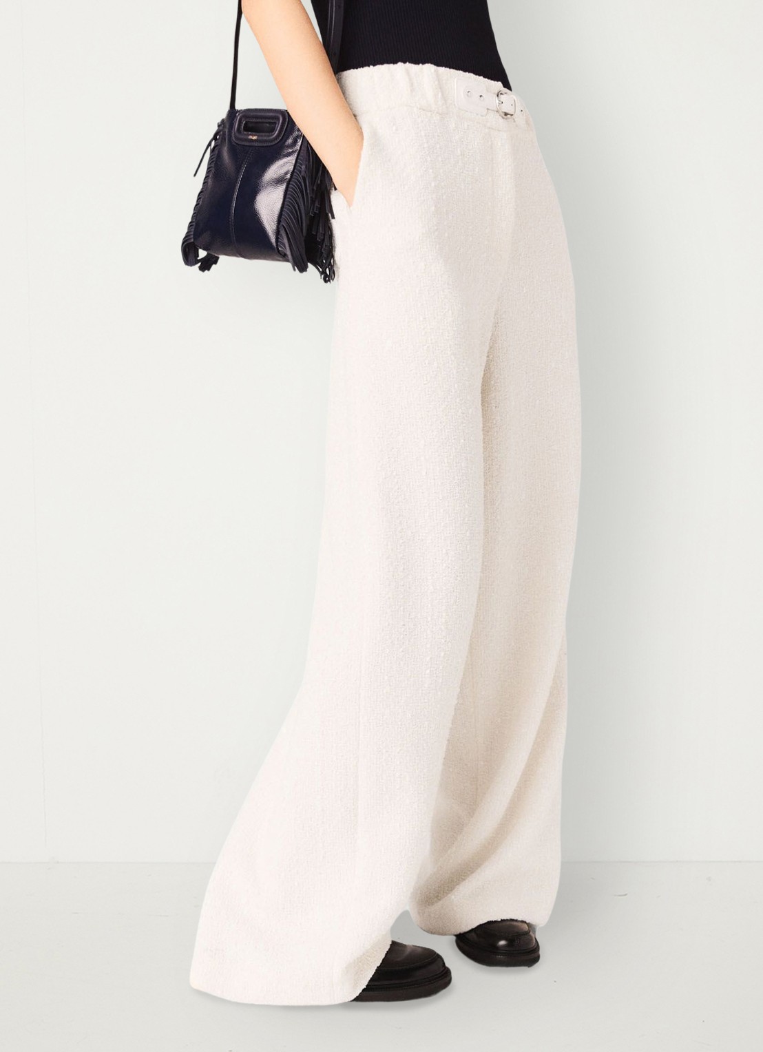 Maje High waist wide fit pantalon met tweed-look - detail 3 beige