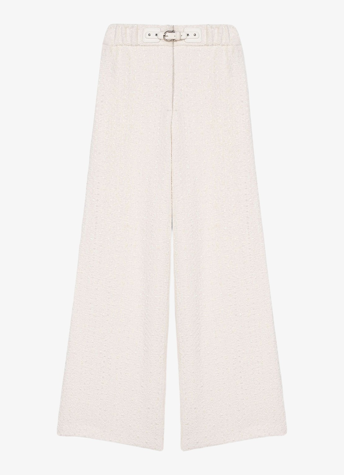Maje High waist wide fit pantalon met tweed-look - voorkant beige