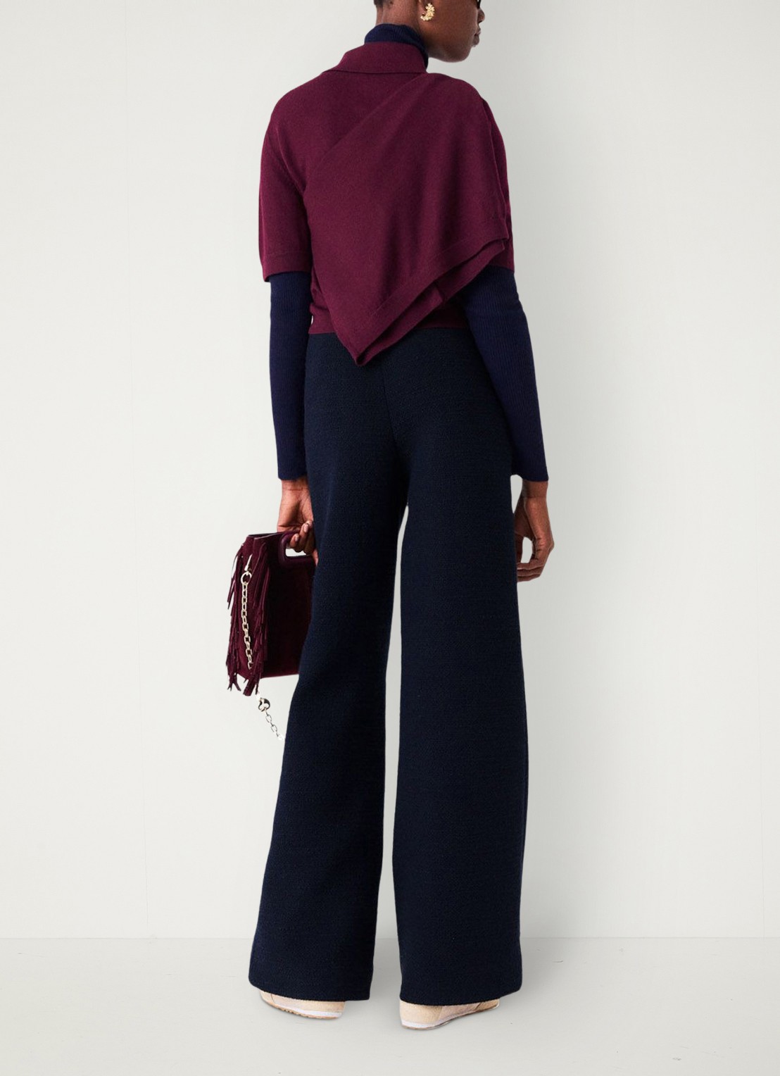 Maje High waist wide fit pantalon met tweed-look - achterkant donkerblauw
