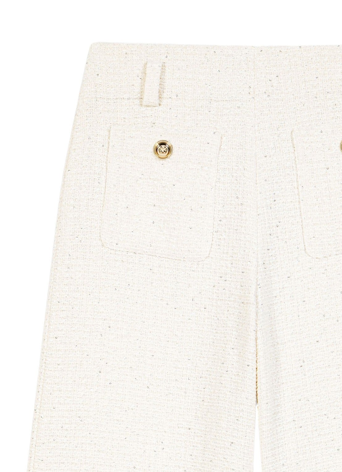 Maje High waist wide fit pantalon van bouclé met opgestikte zakken - detail 6 beige