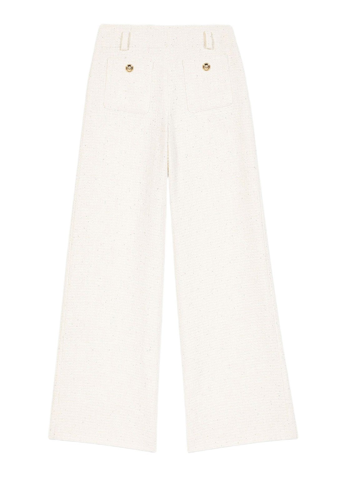 Maje High waist wide fit pantalon van bouclé met opgestikte zakken - voorkant 7 beige