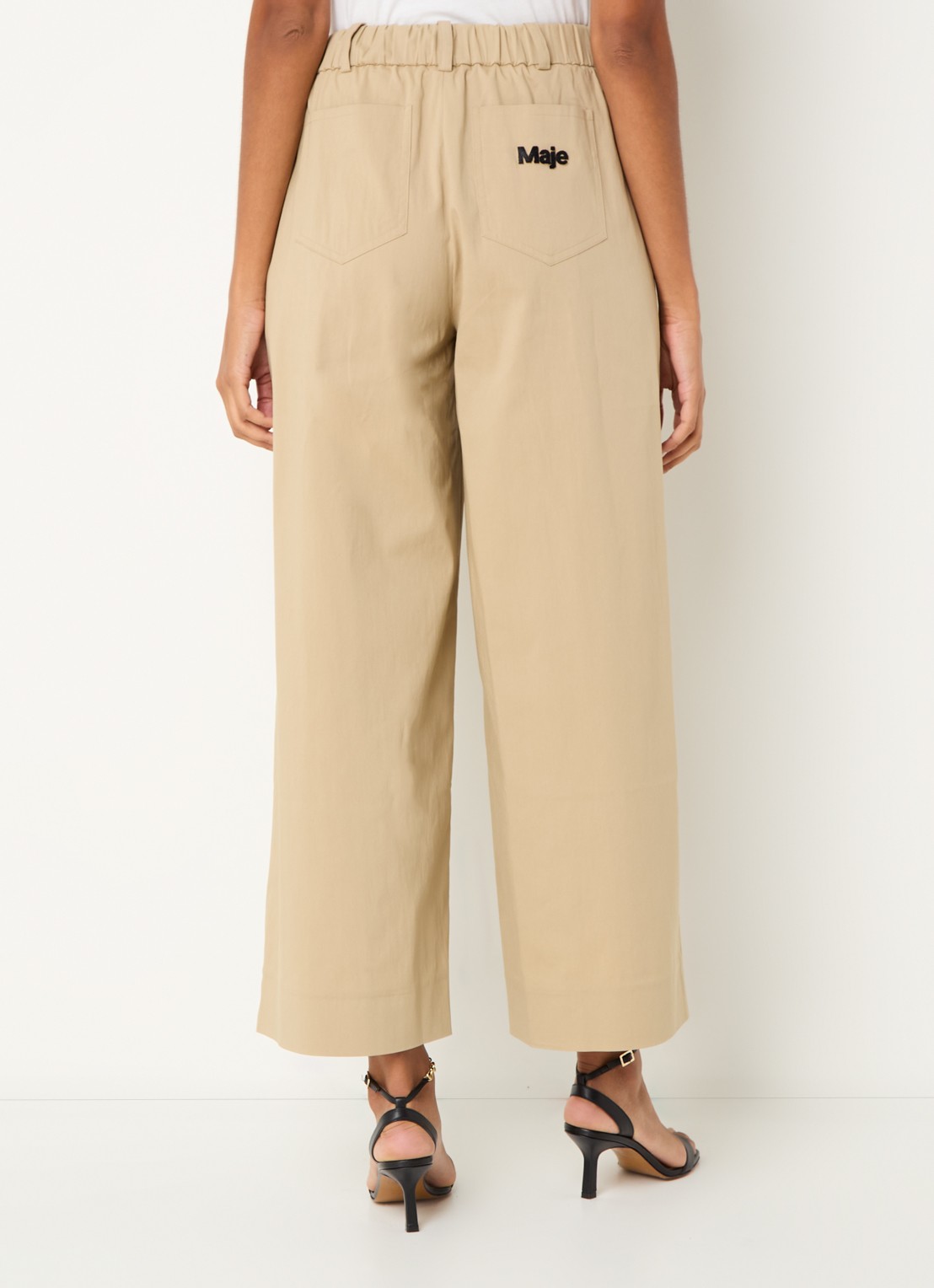 Maje High waist wide fit pantalon - achterkant 2 beige