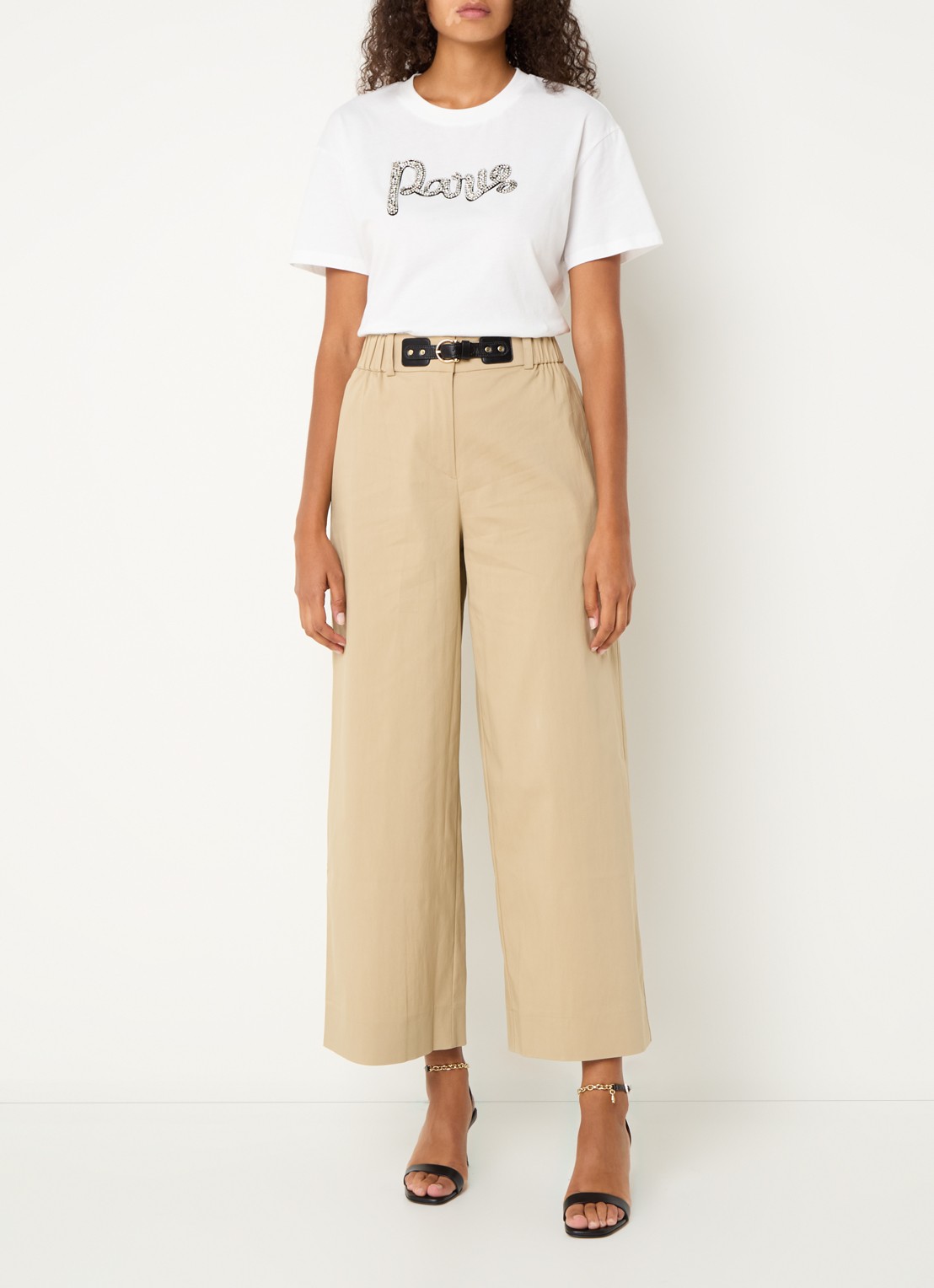 Maje High waist wide fit pantalon - voorkant 4 beige