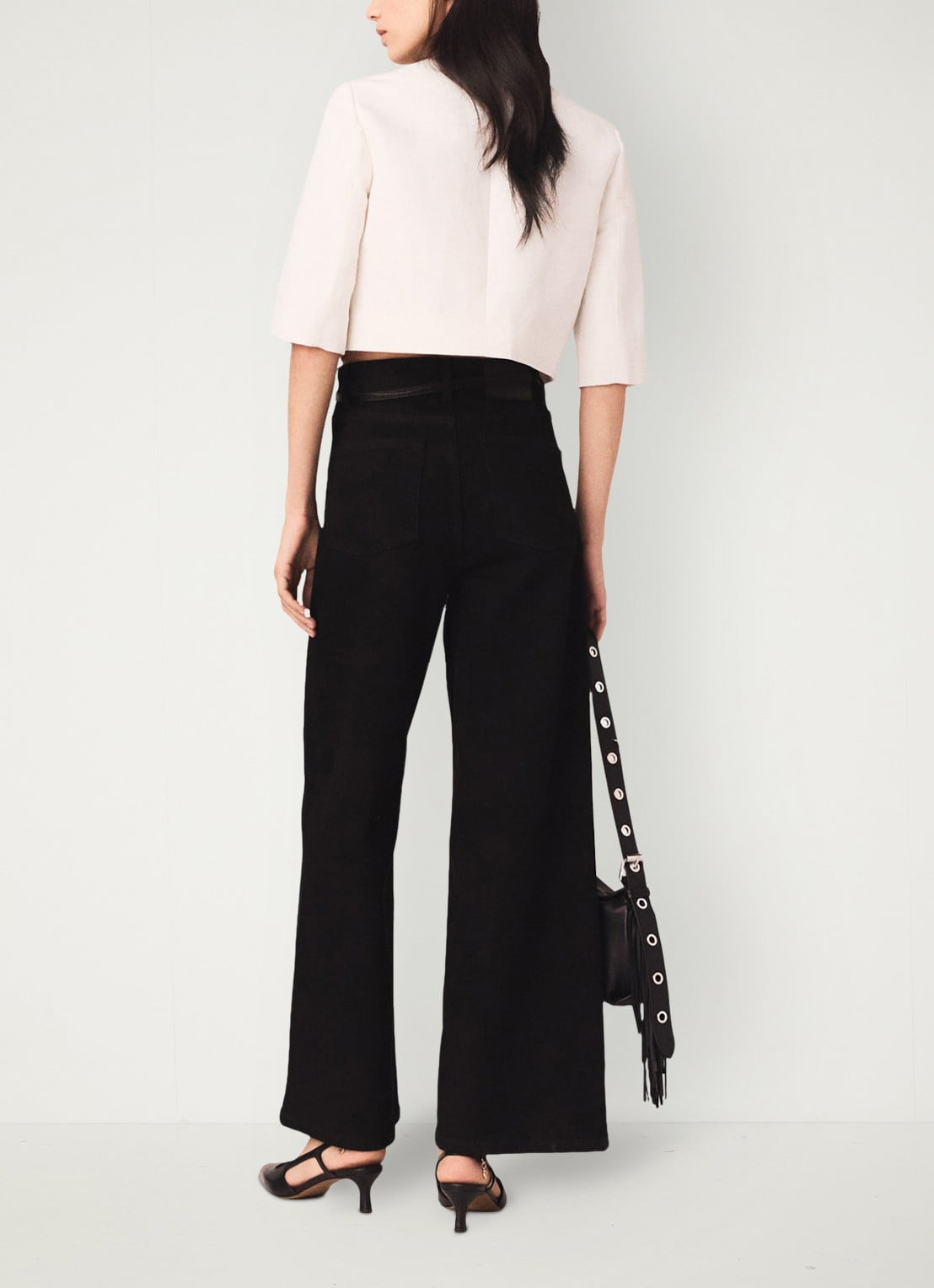 Maje High waist wide leg jeans met opgestikte zakken - achterkant zwart