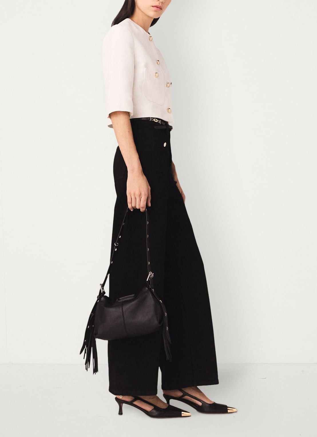 Maje High waist wide leg jeans met opgestikte zakken - detail 3 zwart