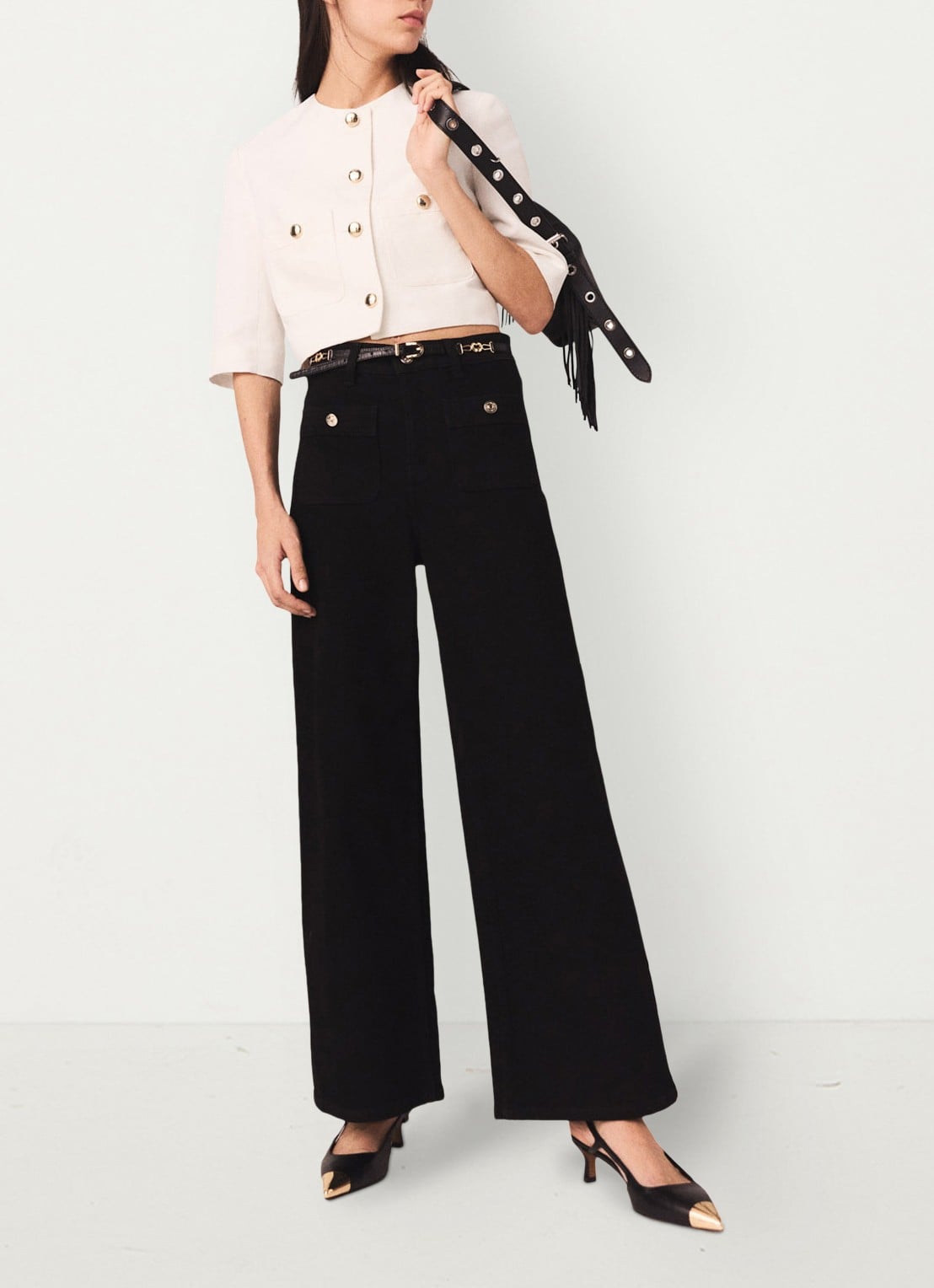 Maje High waist wide leg jeans met opgestikte zakken - detail 4 zwart