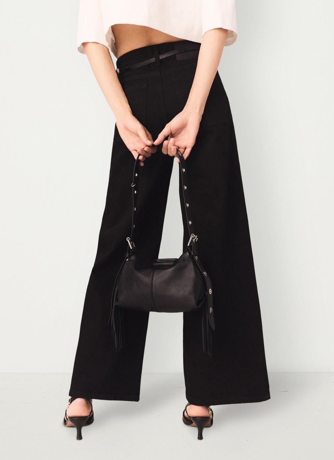 Maje High waist wide leg jeans met opgestikte zakken - detail 6 zwart