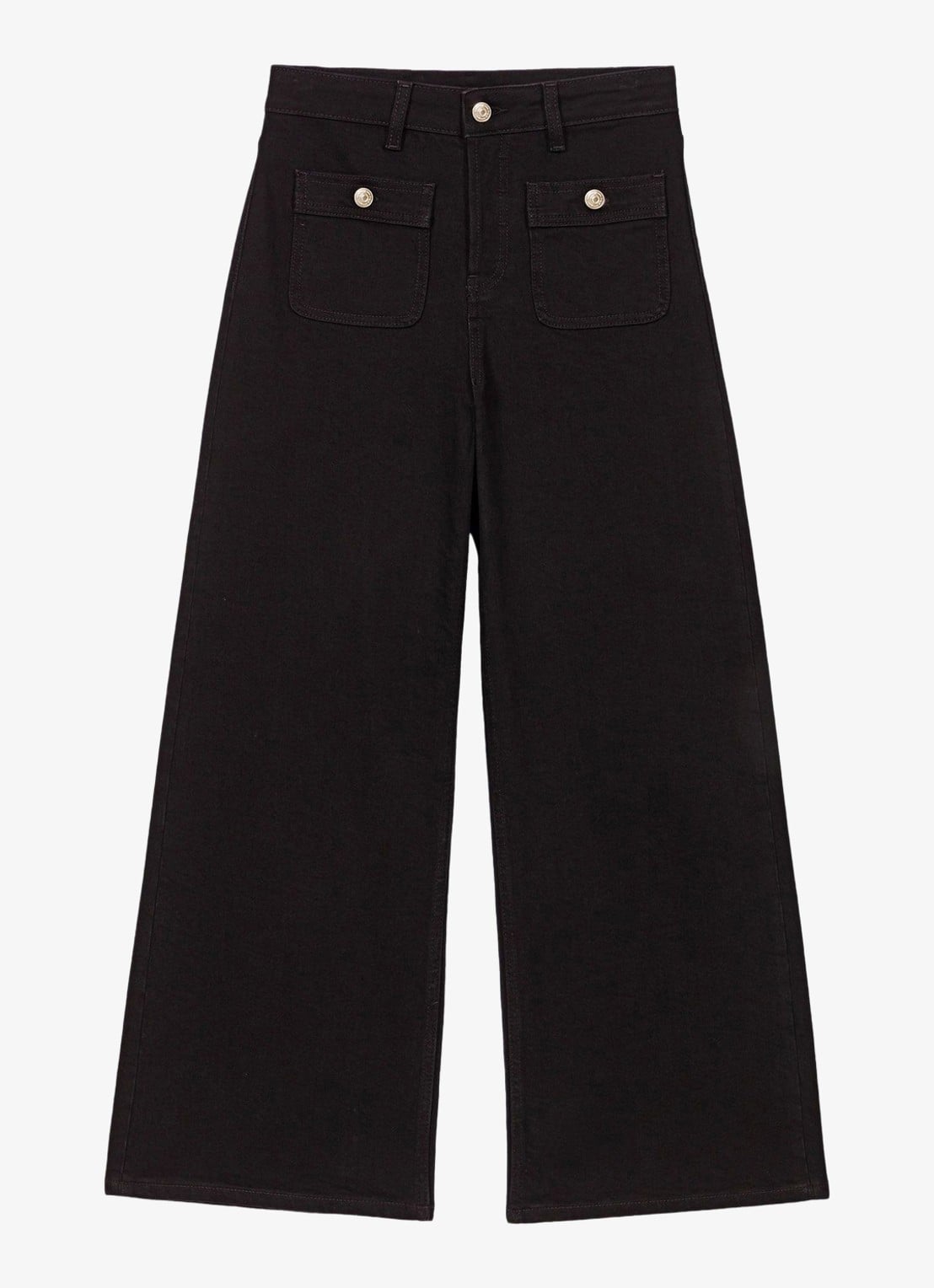 Maje High waist wide leg jeans met opgestikte zakken - voorkant 7 zwart