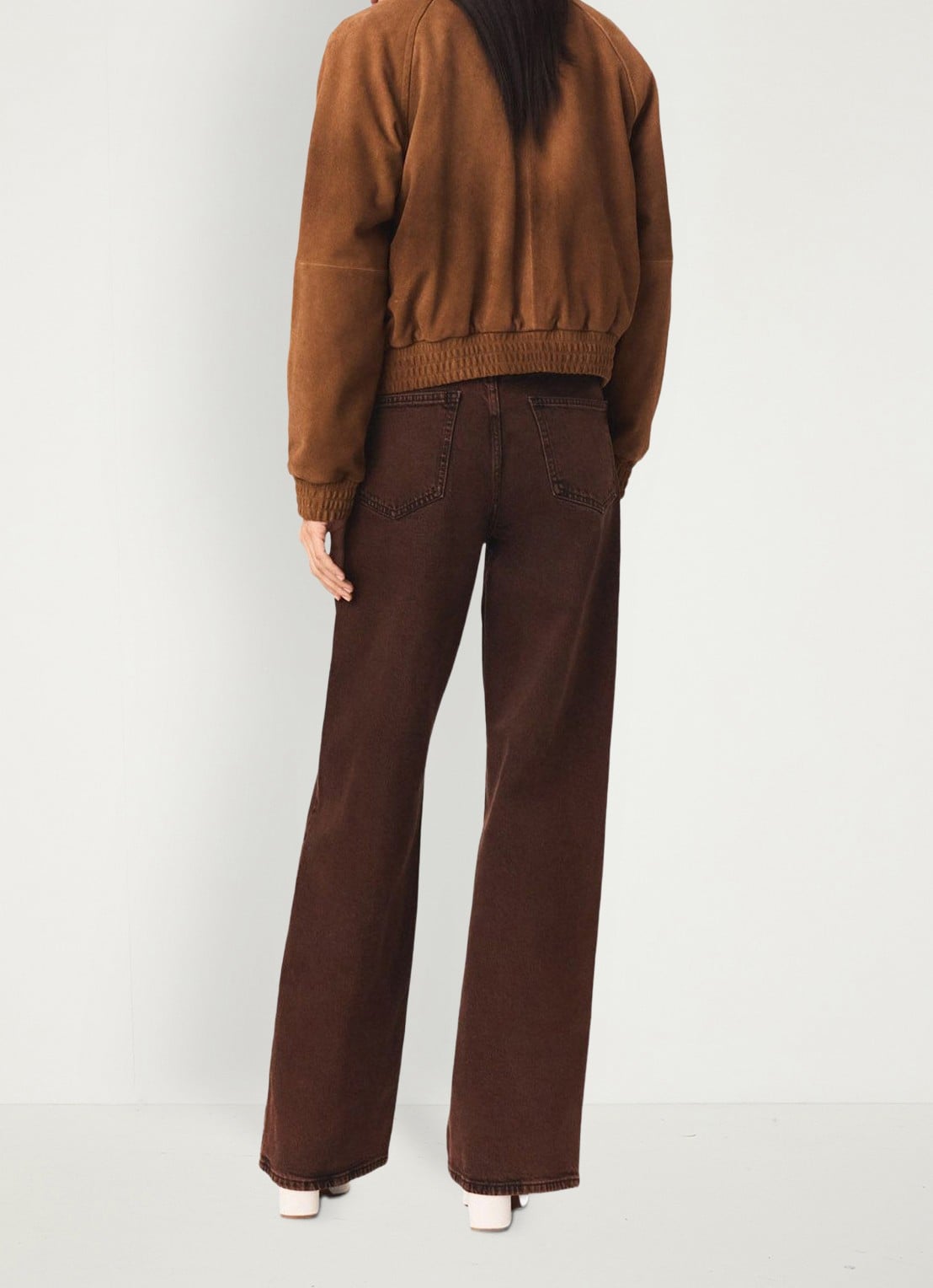 Maje High waist wide leg jeans met steekzakken - achterkant bruin