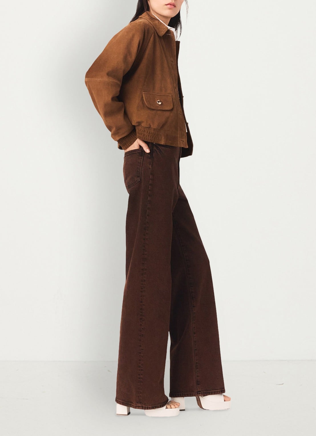 Maje High waist wide leg jeans met steekzakken - detail 4 bruin