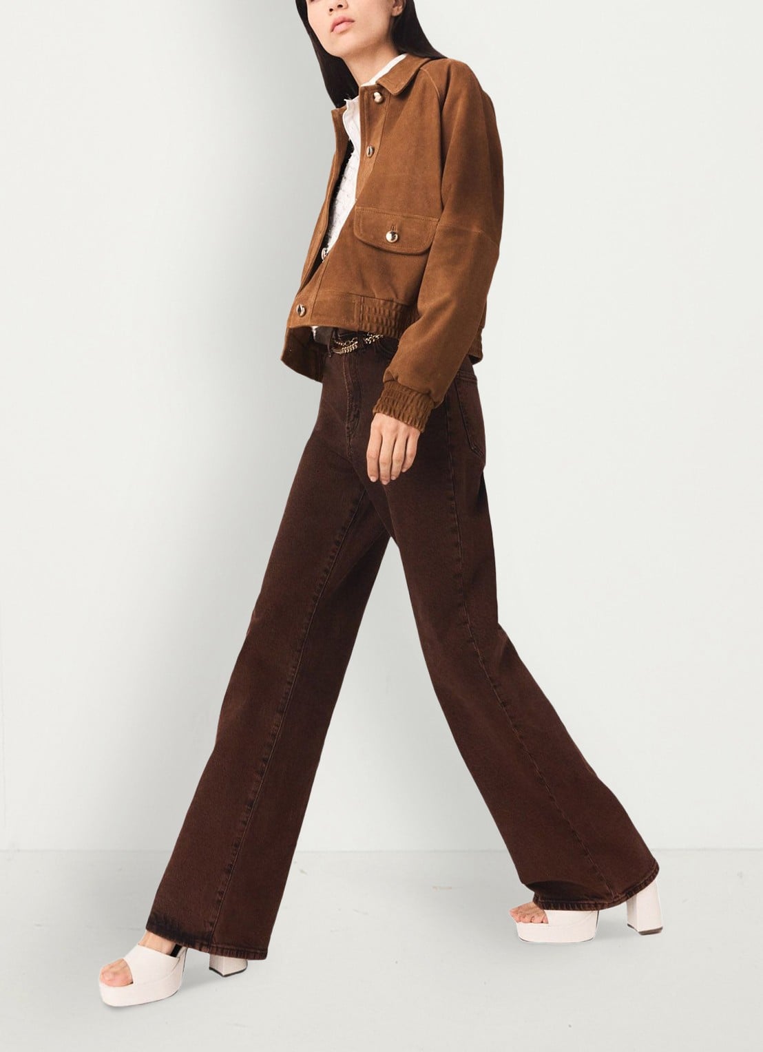 Maje High waist wide leg jeans met steekzakken - detail 5 bruin