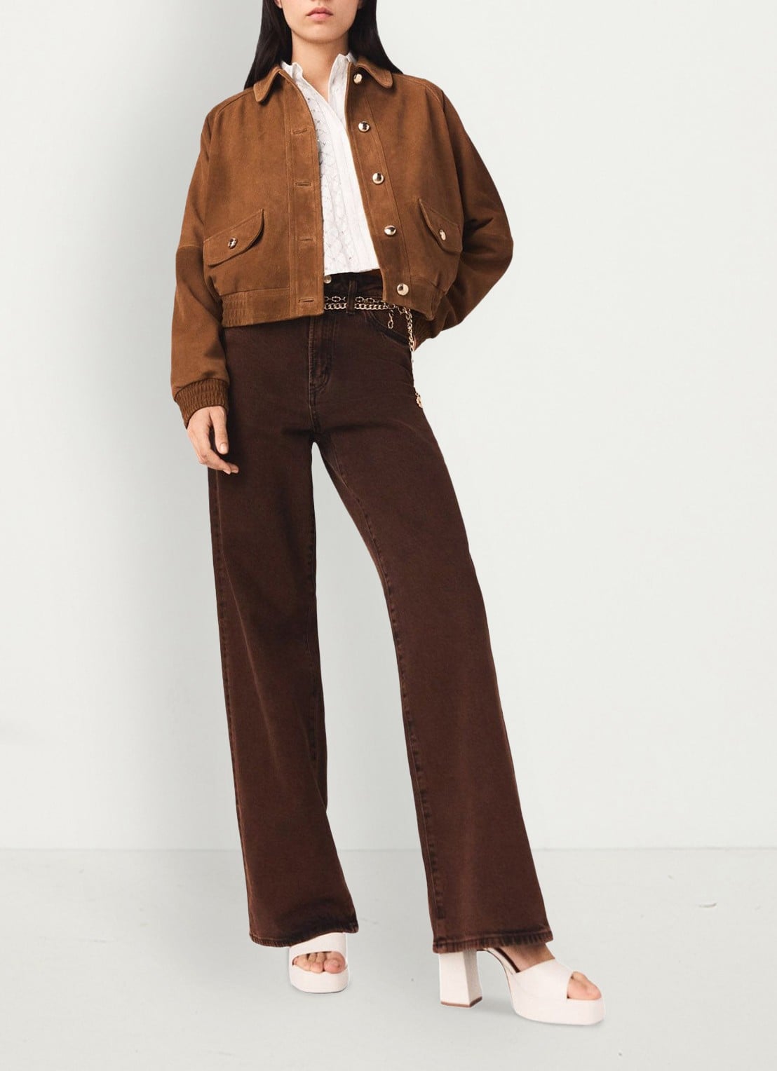 Maje High waist wide leg jeans met steekzakken - detail 6 bruin