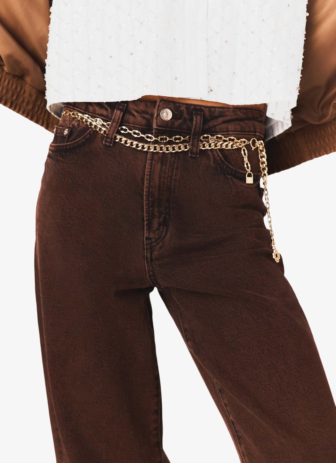 Maje High waist wide leg jeans met steekzakken - detail 7 bruin