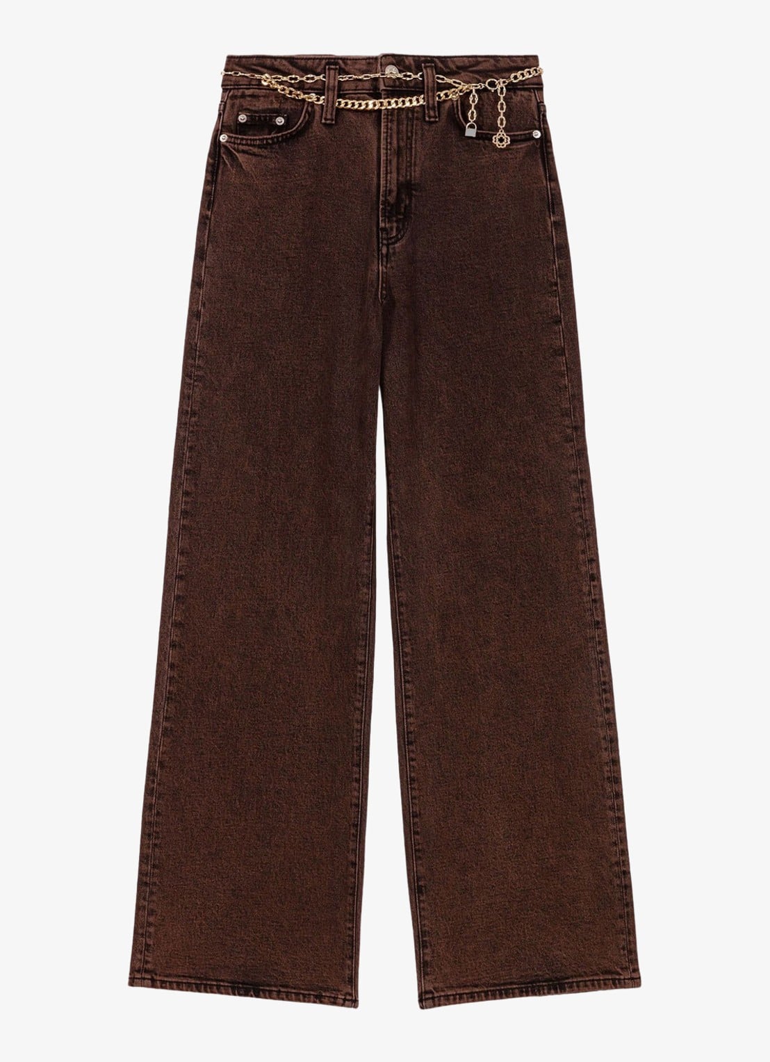 Maje High waist wide leg jeans met steekzakken - voorkant 2 bruin