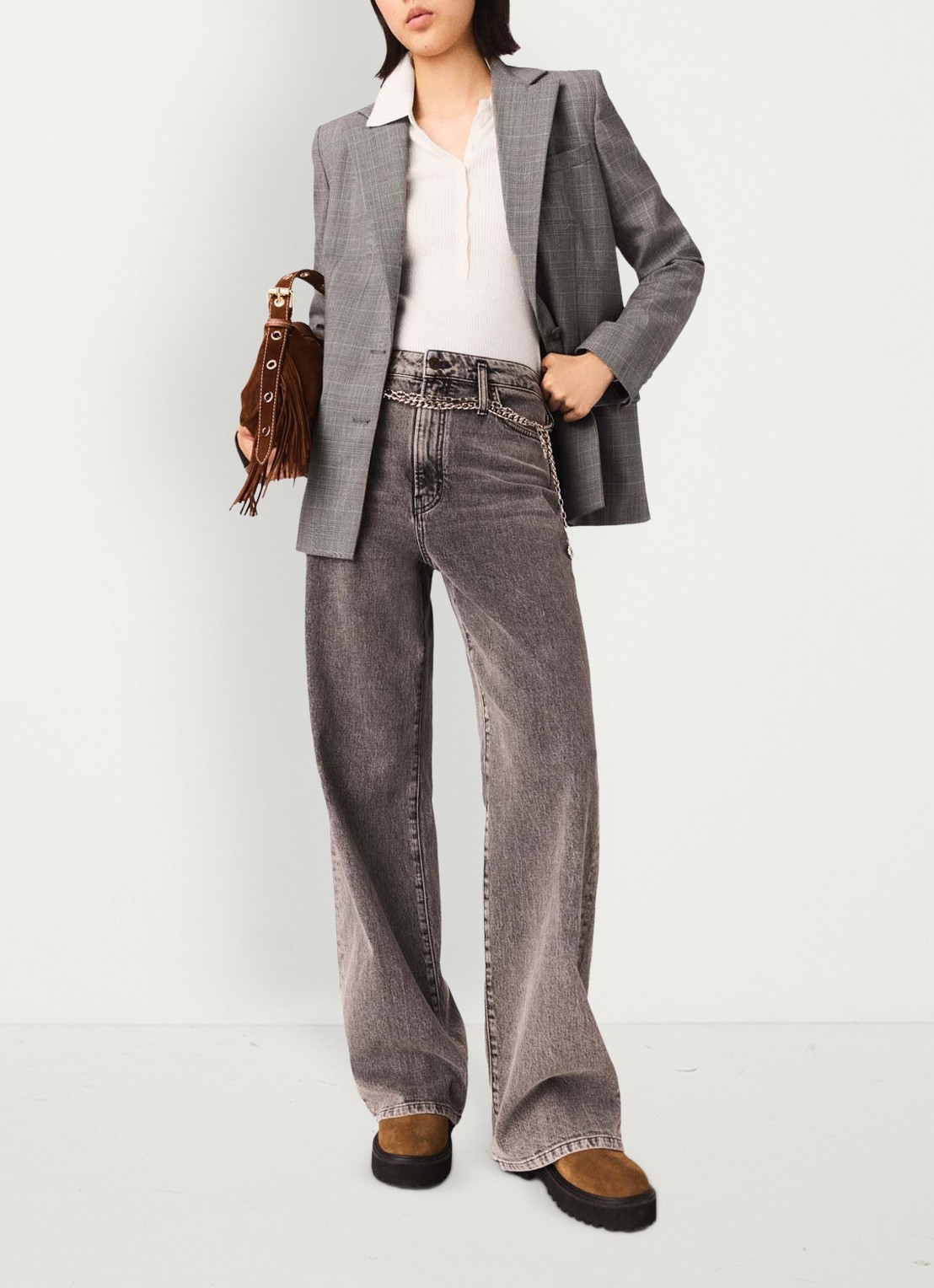 Maje High waist wide leg jeans met steekzakken - detail 3 grijs