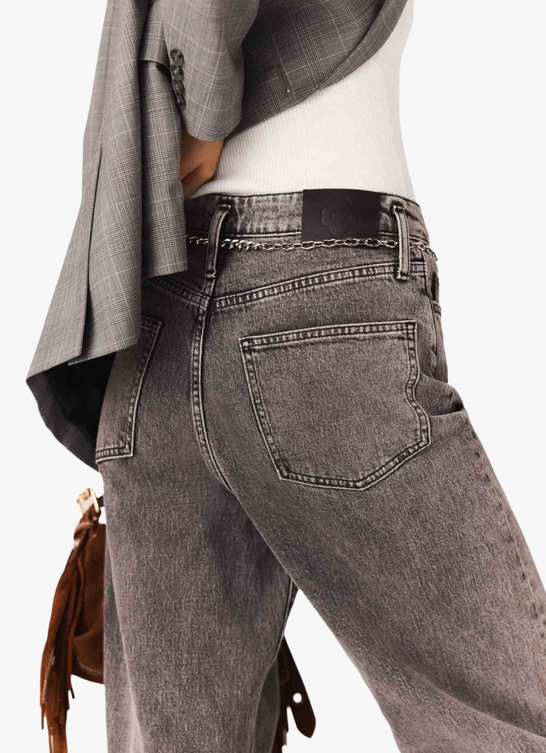 Maje High waist wide leg jeans met steekzakken - detail 5 grijs