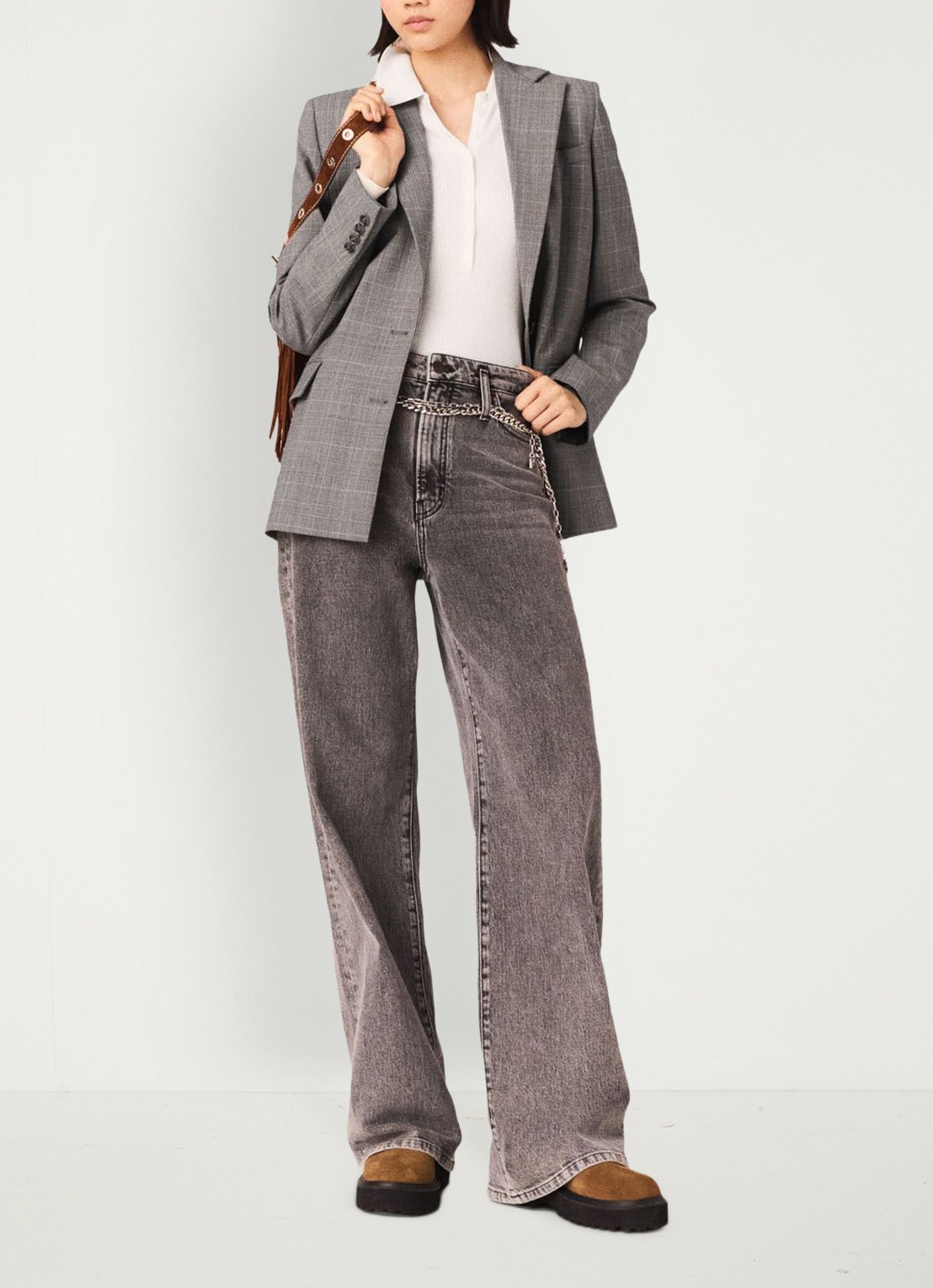 Maje High waist wide leg jeans met steekzakken - voorkant 7 grijs