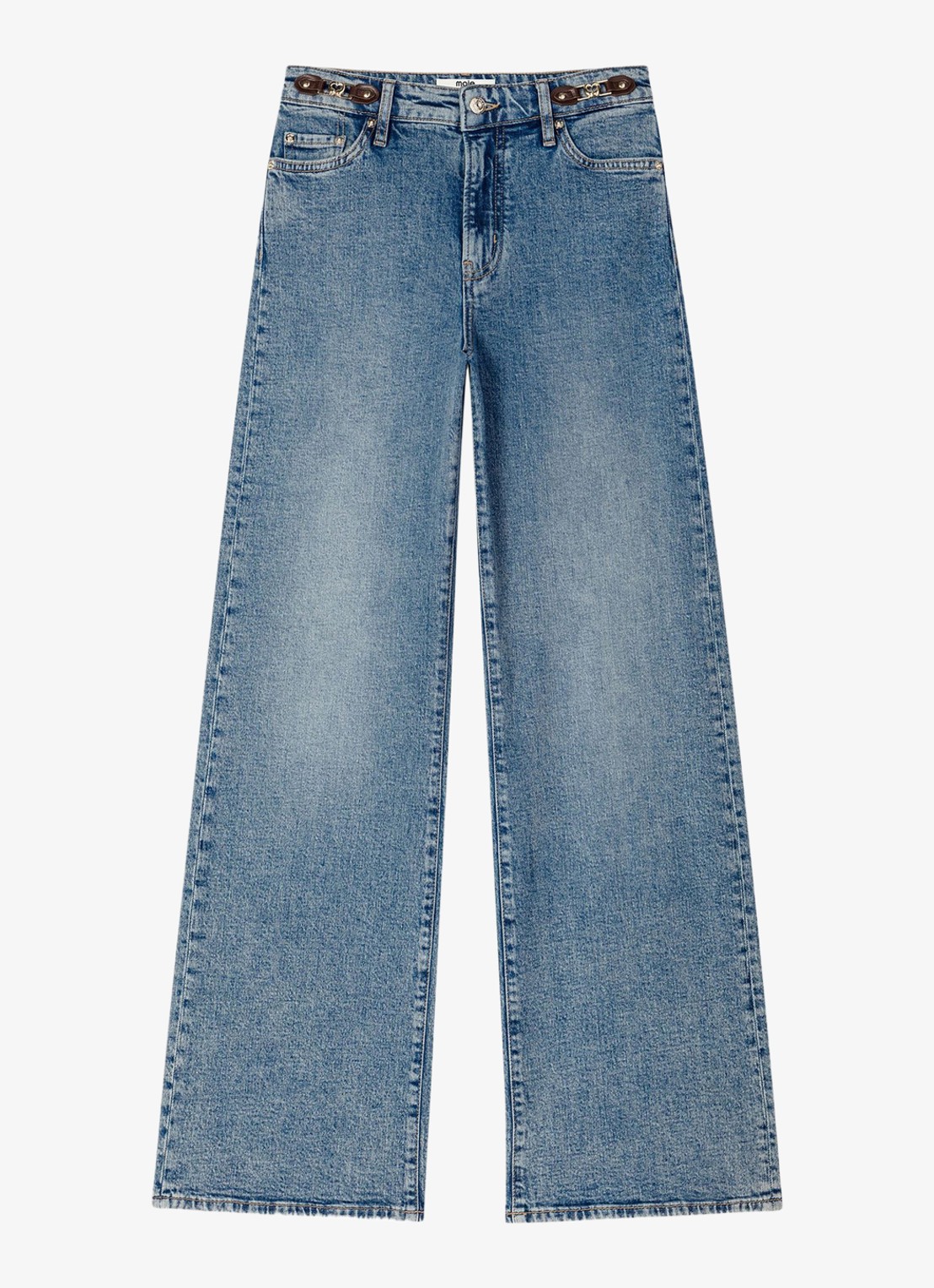Maje High waist wide leg jeans met steekzakken - voorkant donkerblauw