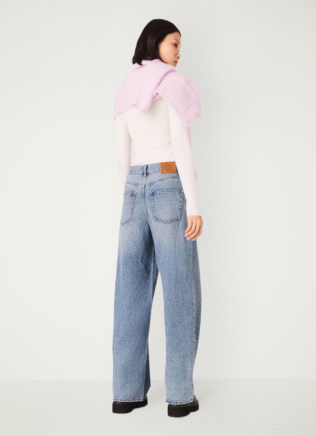 Maje High waist wide leg jeans met strass - achterkant 6 indigo