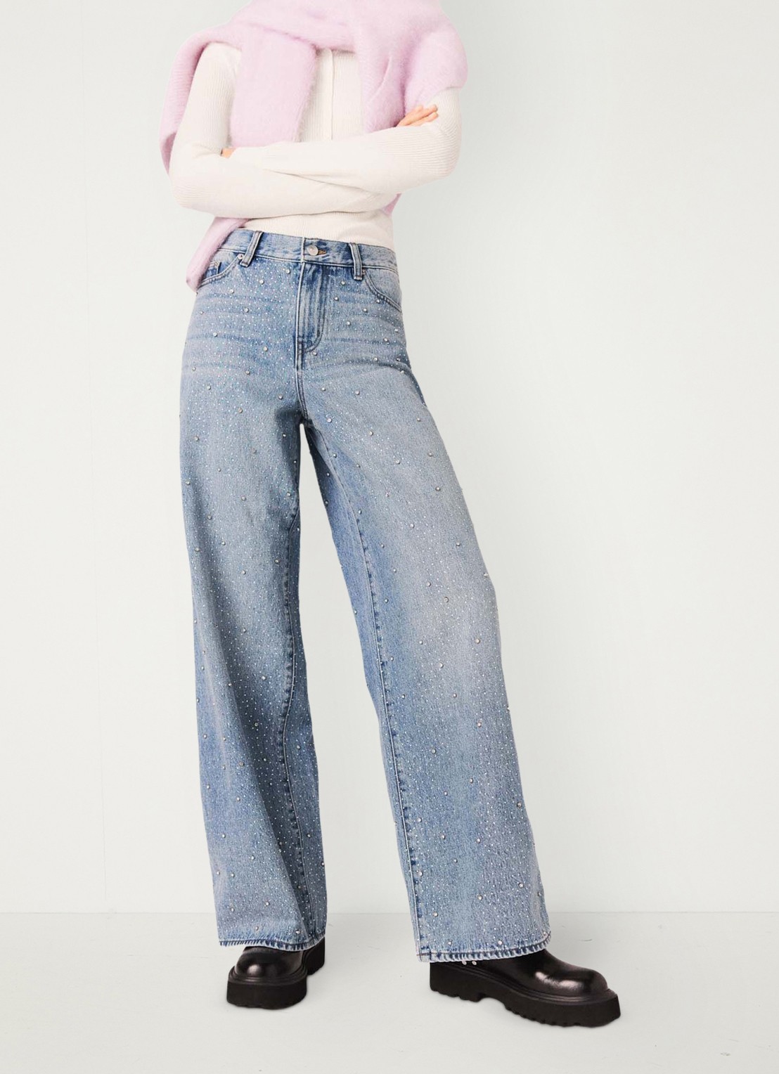 Maje High waist wide leg jeans met strass - detail 3 indigo