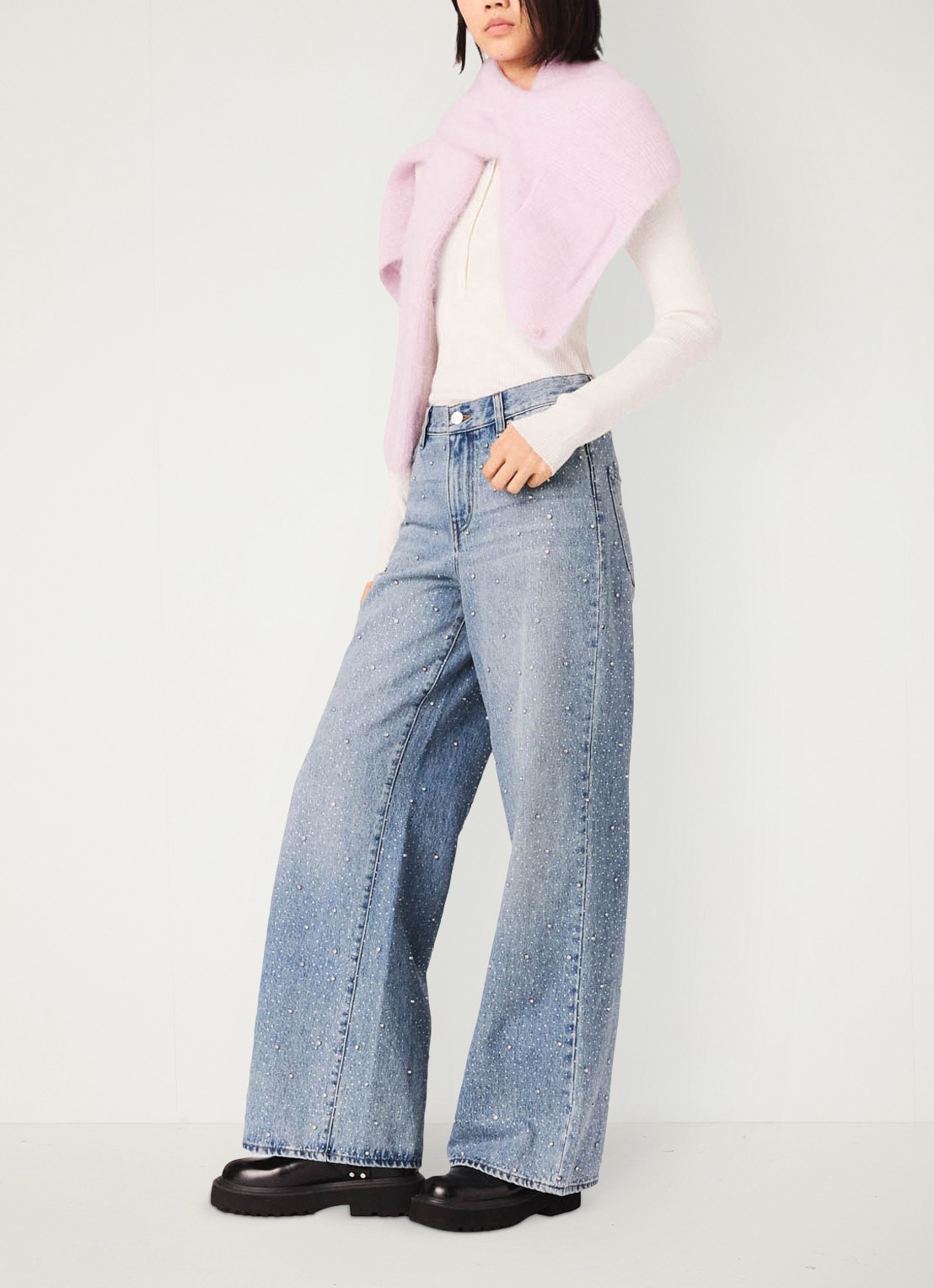 Maje High waist wide leg jeans met strass - detail 4 indigo