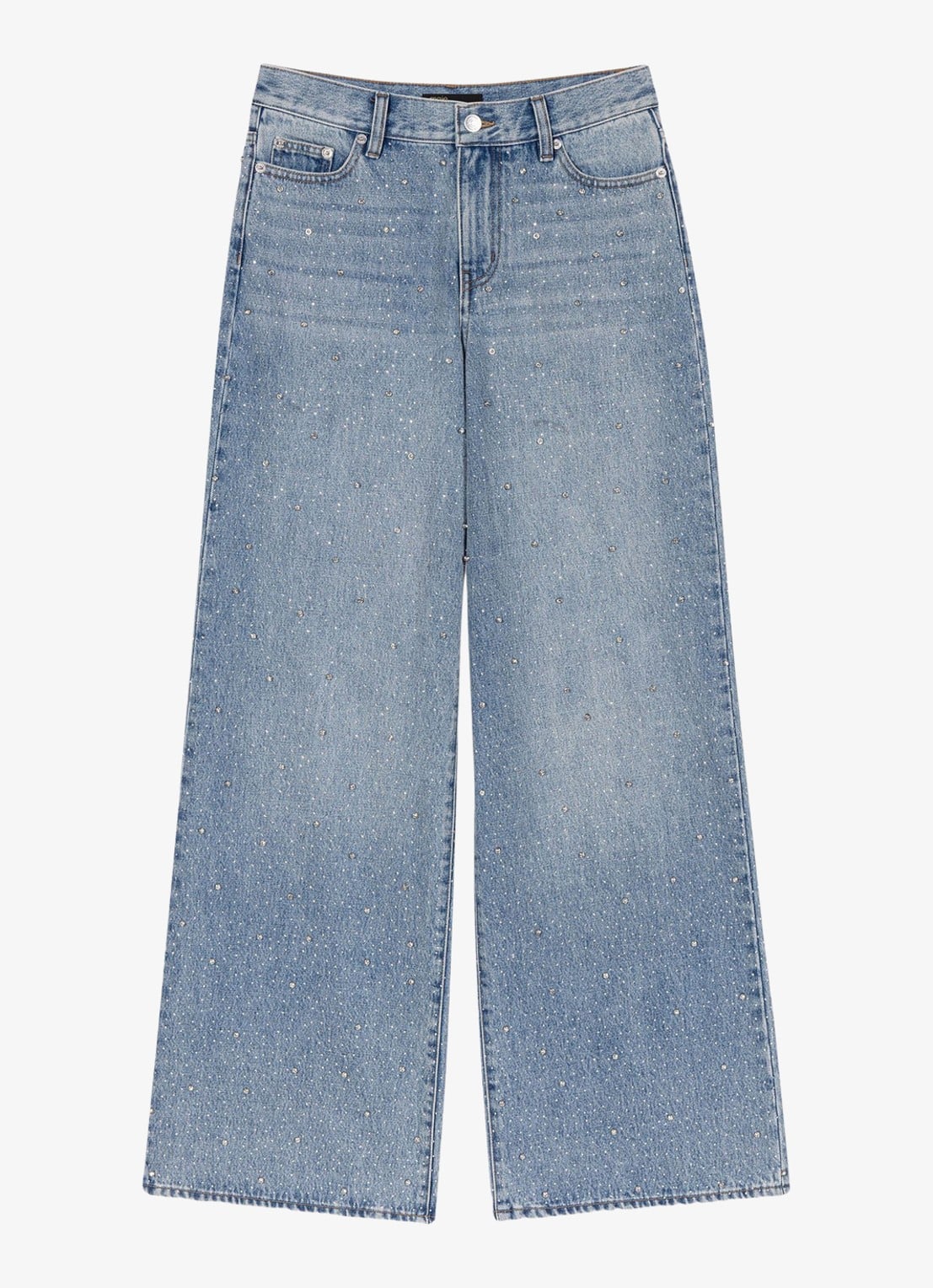 Maje High waist wide leg jeans met strass - voorkant indigo