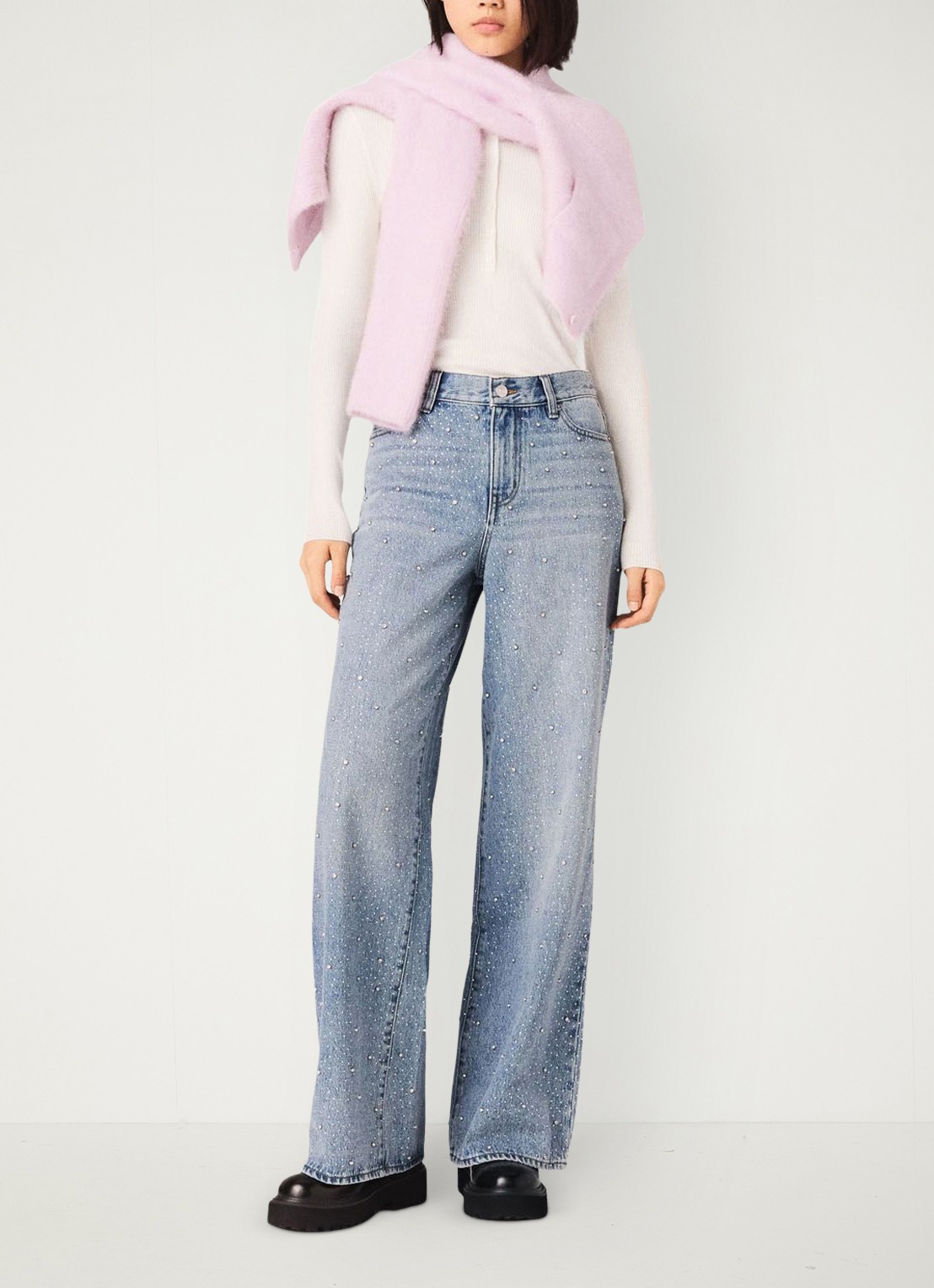 Maje High waist wide leg jeans met strass - voorkant 2 indigo