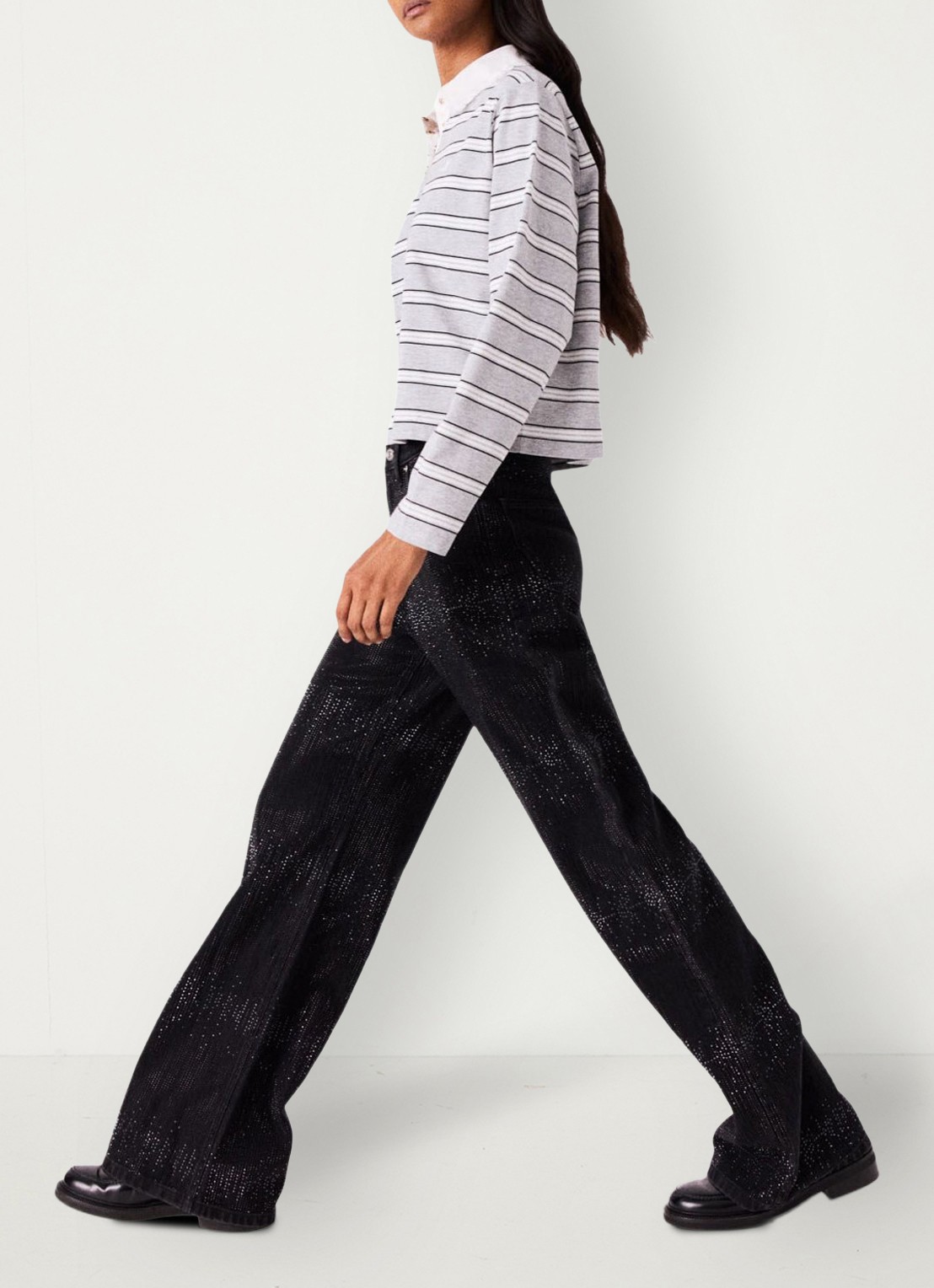 Maje High waist wide leg jeans met strass - detail jeans