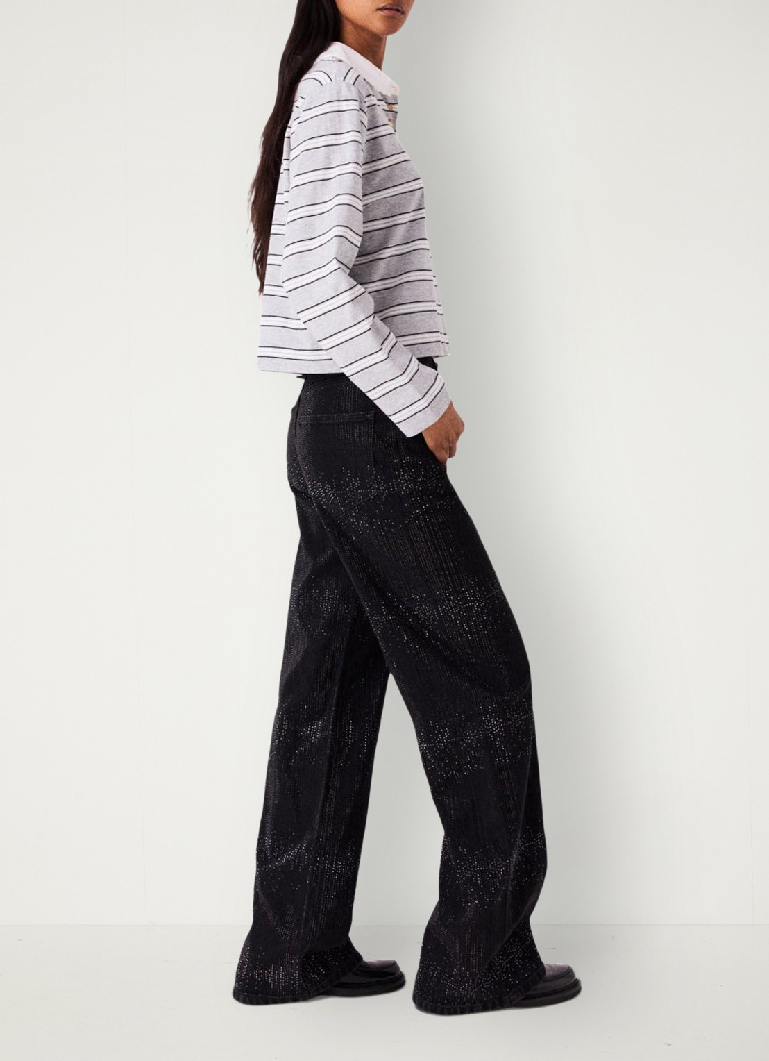 Maje High waist wide leg jeans met strass - detail 2 jeans