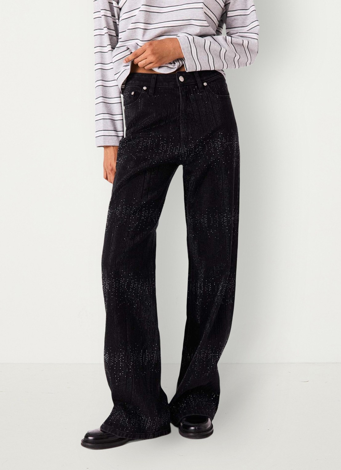 Maje High waist wide leg jeans met strass - detail 3 jeans