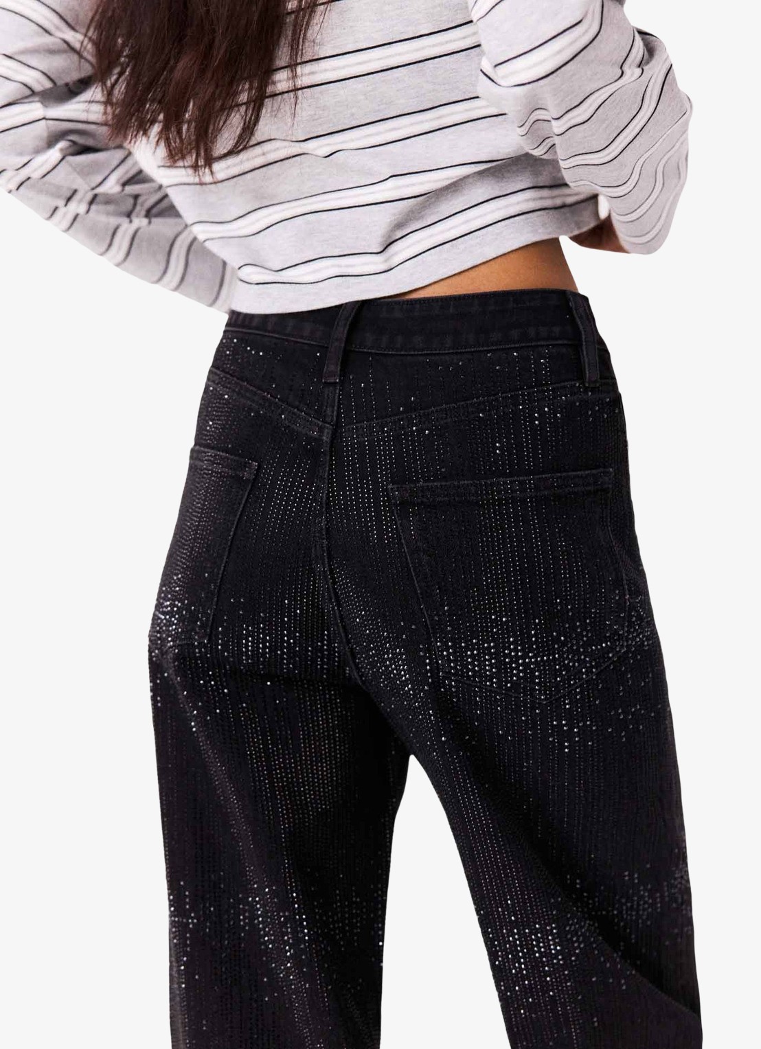 Maje High waist wide leg jeans met strass - detail 5 jeans