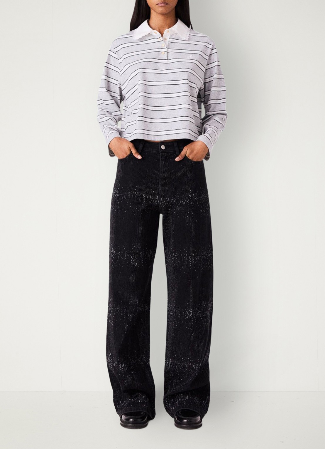 Maje High waist wide leg jeans met strass - voorkant 7 jeans