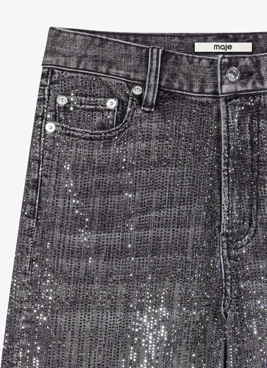 Maje High waist wide leg jeans met strass - detail 2 grijs