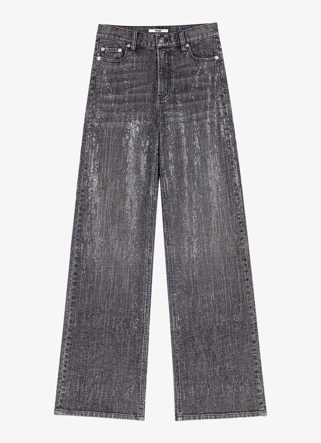 Maje High waist wide leg jeans met strass - voorkant grijs